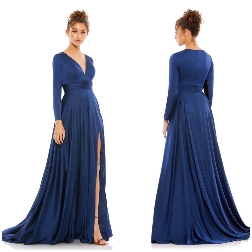 IEENA FOR MAC DUGGAL Long Sleeve Ruched Waist A-Line Gown